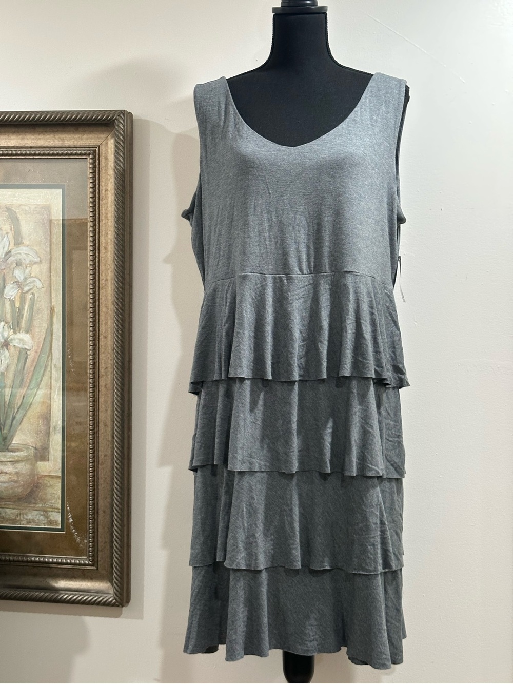 Style & Co. Gray Sleeveless Tiered Ruffle Dress